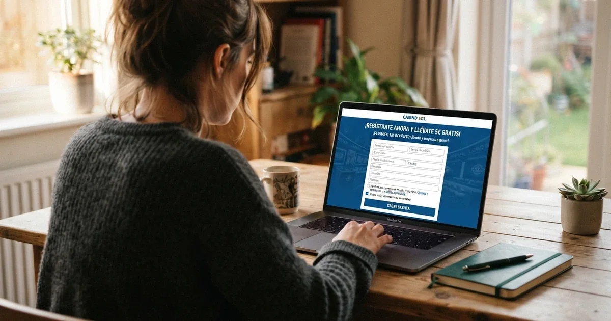 Pantalla de registro en un casino online español con la oferta de bono sin depósito de 5 euros visible en primer plano