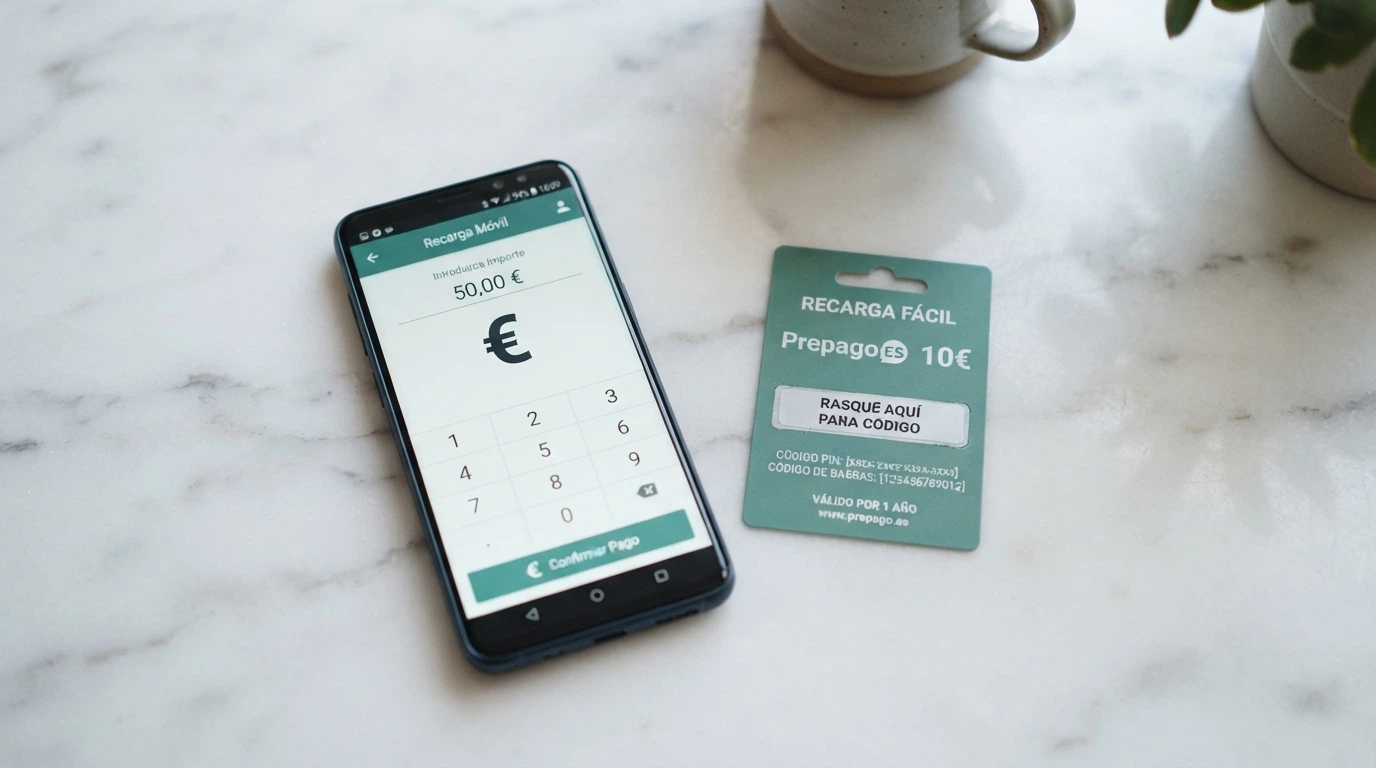 Teléfono móvil mostrando la app de Bizum junto a un PIN de Paysafecard y el logo de PayPal