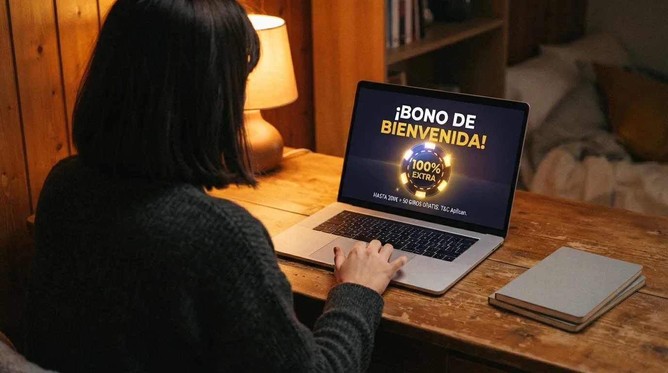Pantalla promocional de un bono de bienvenida de casino online con el importe en criptomonedas.