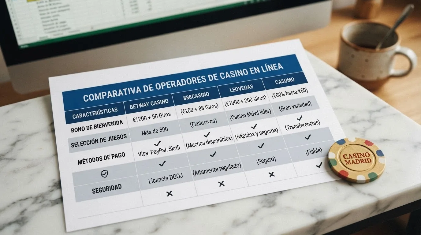 Tabla comparativa con los datos de los 10 casinos analizados frente a frente