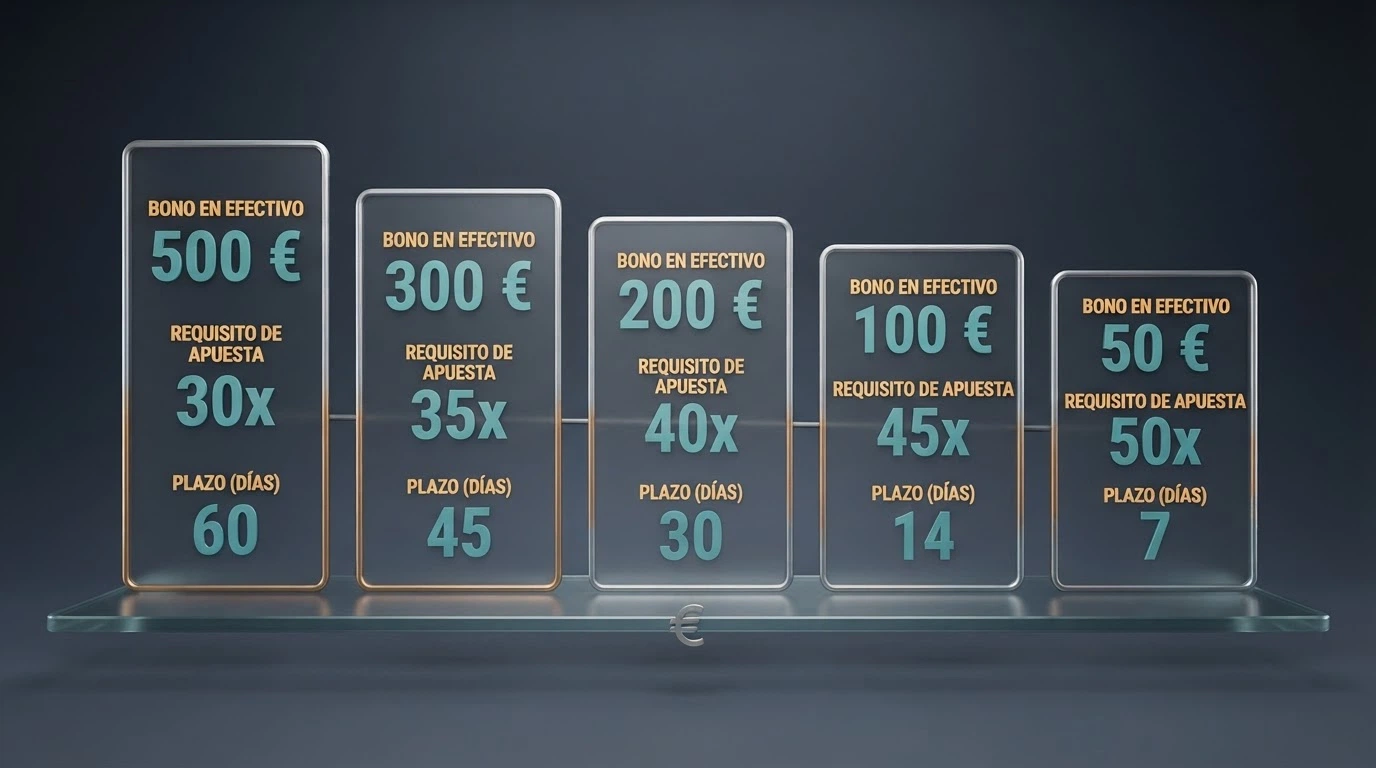 Logotipos de casinos online españoles alineados junto a sus ofertas de bienvenida en una tabla de comparación