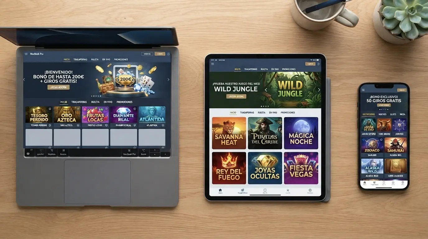 Vista comparativa de las páginas de inicio de tres casinos online con licencia DGOJ en pantalla