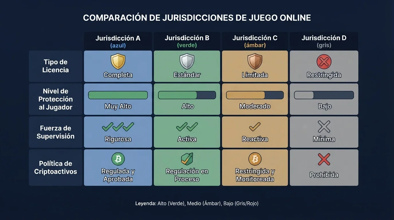 Tabla visual con los logos de los diez operadores analizados y sus jurisdicciones de licencia