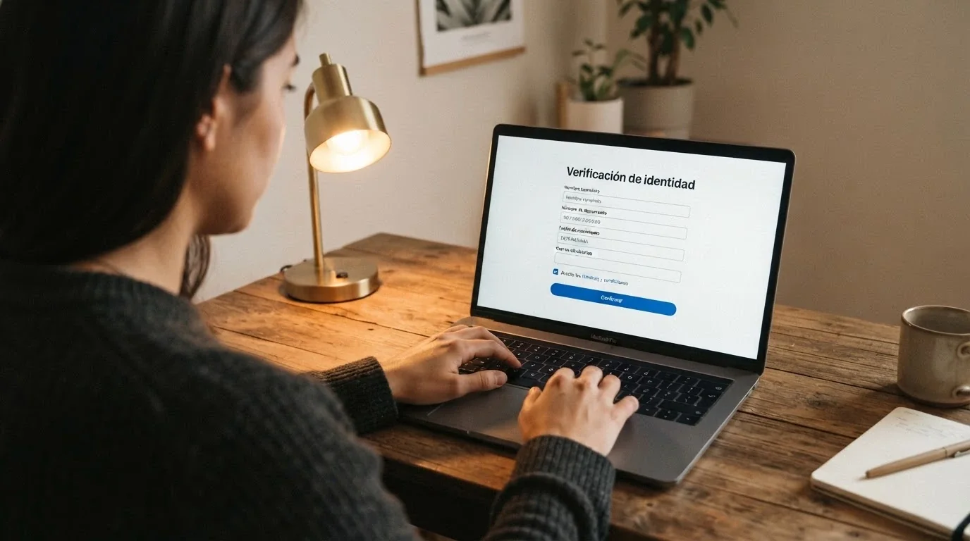 Primer plano de unas manos sobre un teclado con la pantalla mostrando una pasarela de pago de casino online