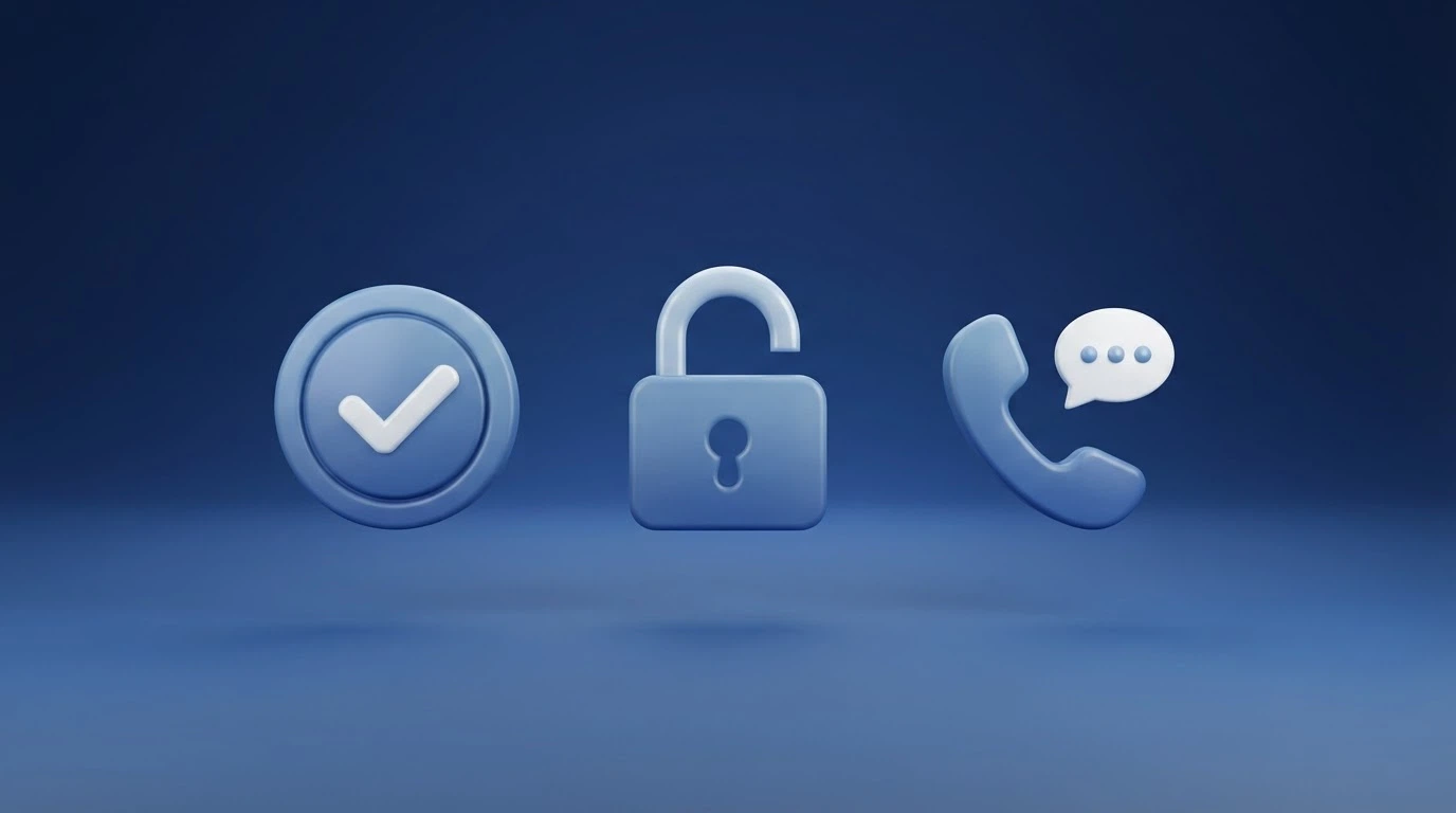 Iconos de límite de depósito, autoexclusión y teléfono de ayuda sobre fondo azul institucional