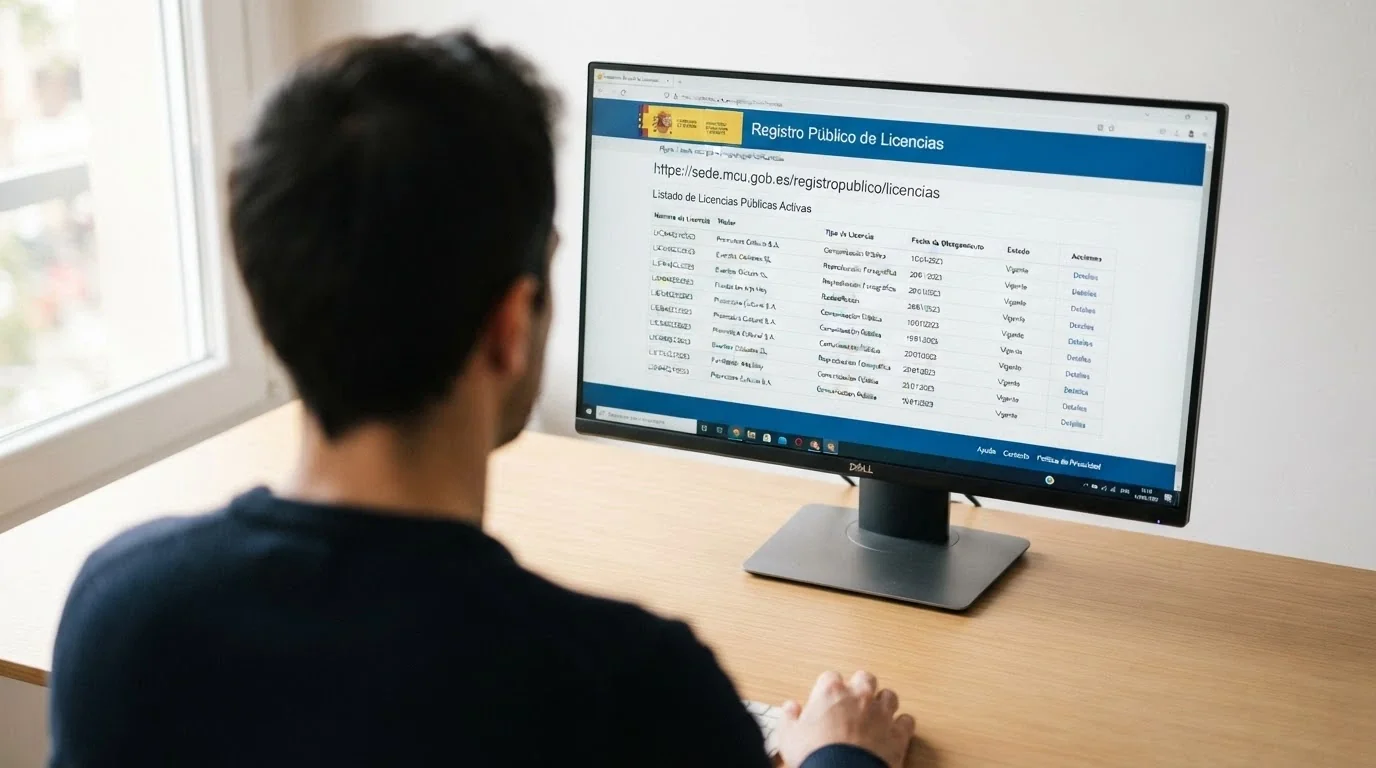 Pantalla de ordenador mostrando la web ordenacionjuego.es con el registro público de licencias DGOJ junto a la barra de direcciones con un dominio .es