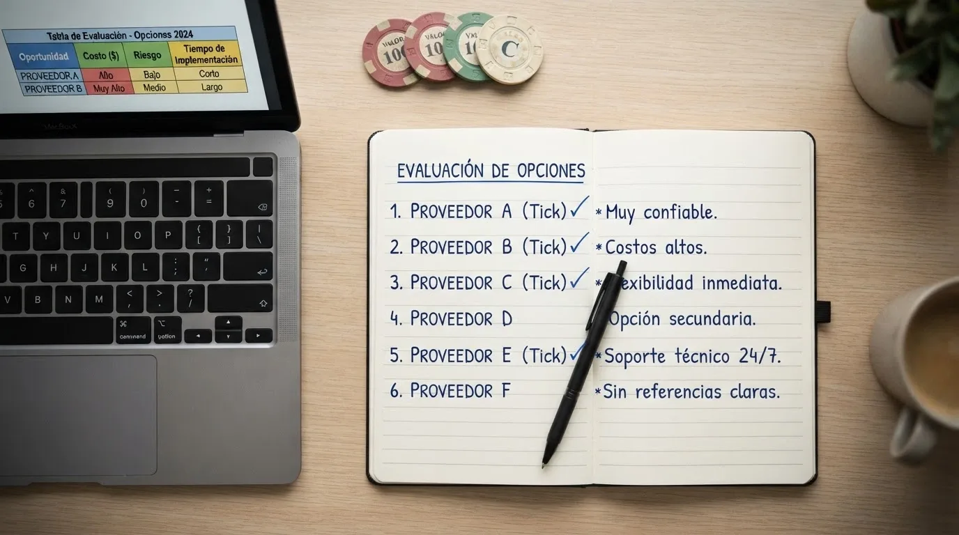 Lista de comprobación con los criterios de evaluación aplicados a cada casino analizado