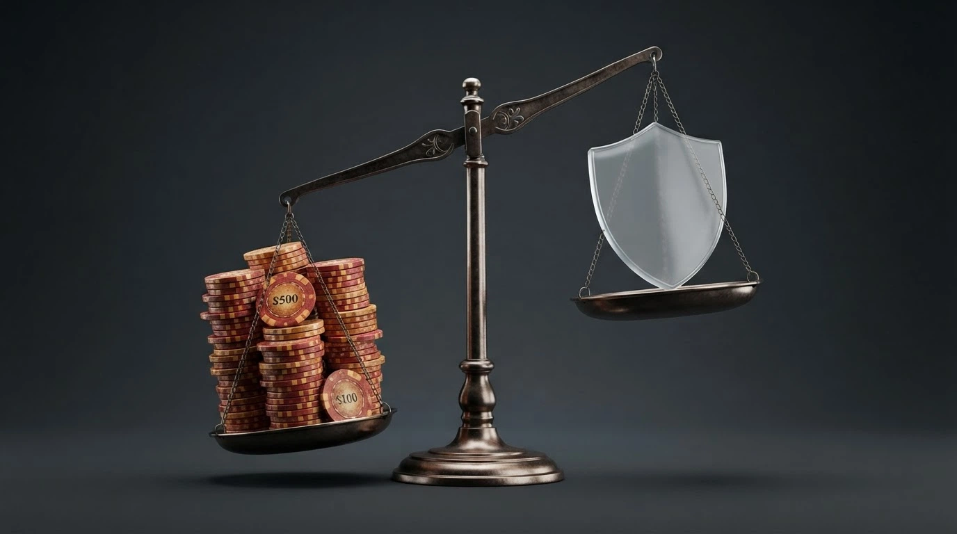 Una balanza con un montón de fichas en un platillo y un escudo vacío en el otro