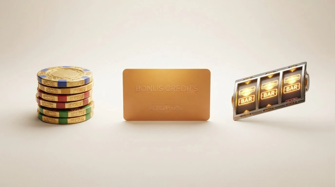 Los tres iconos de premio del Bonus Crab: un fajo de billetes, un cheque de bono y un rodillo de slot