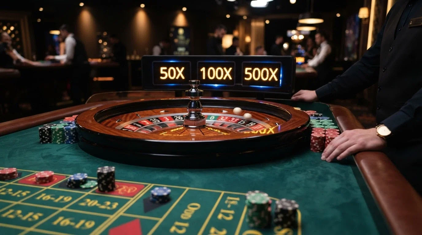 Mesa de Lightning Roulette de Evolution Gaming con multiplicadores en pantalla
